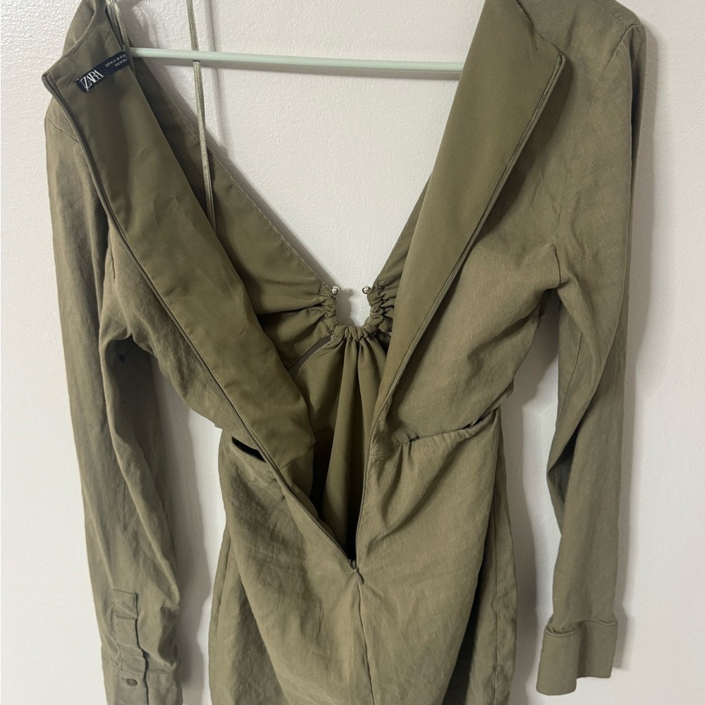 Zara Khaki Stretchy Linen Shirt Dress - Picture 8 of 8